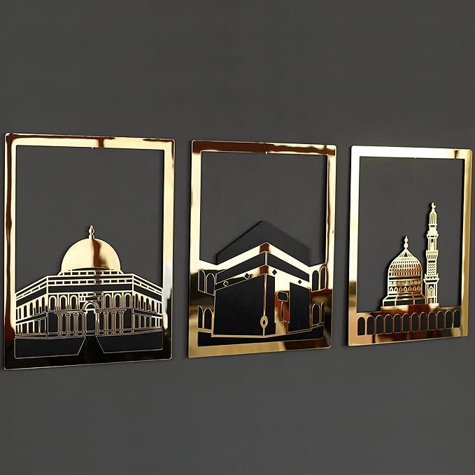 Masjid Al Aqsa, Masjid Al-Haram & Masjid An-Nabawi Islamic Wall Art | Wooden Acrylic Kaaba Wall Decor