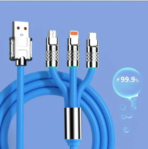 3 In 1 Zinc Alloy Charger Cable 120W 6A Super Fast