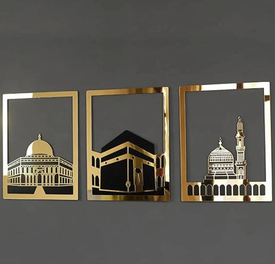 Masjid Al Aqsa, Masjid Al-Haram & Masjid An-Nabawi Islamic Wall Art | Wooden Acrylic Kaaba Wall Decor